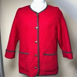 L.L. Bean Vintage Jacket Red Boiled Wool Button Coat Pockets Medium